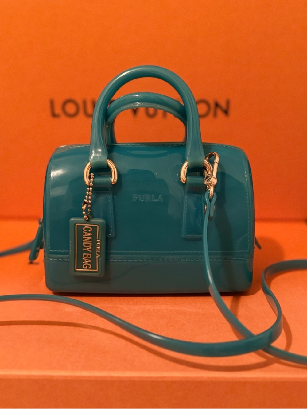 Furla Teal Patent Candy Mini Bag with Top Handles